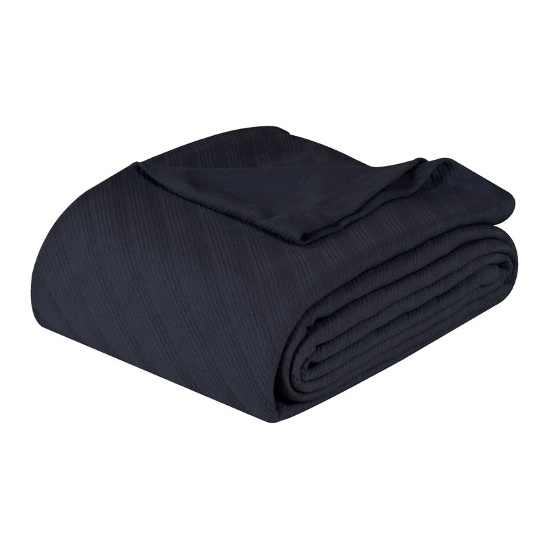 Jeté léger en coton tissé à motif jacquard Milan, Très grand lit, Marine