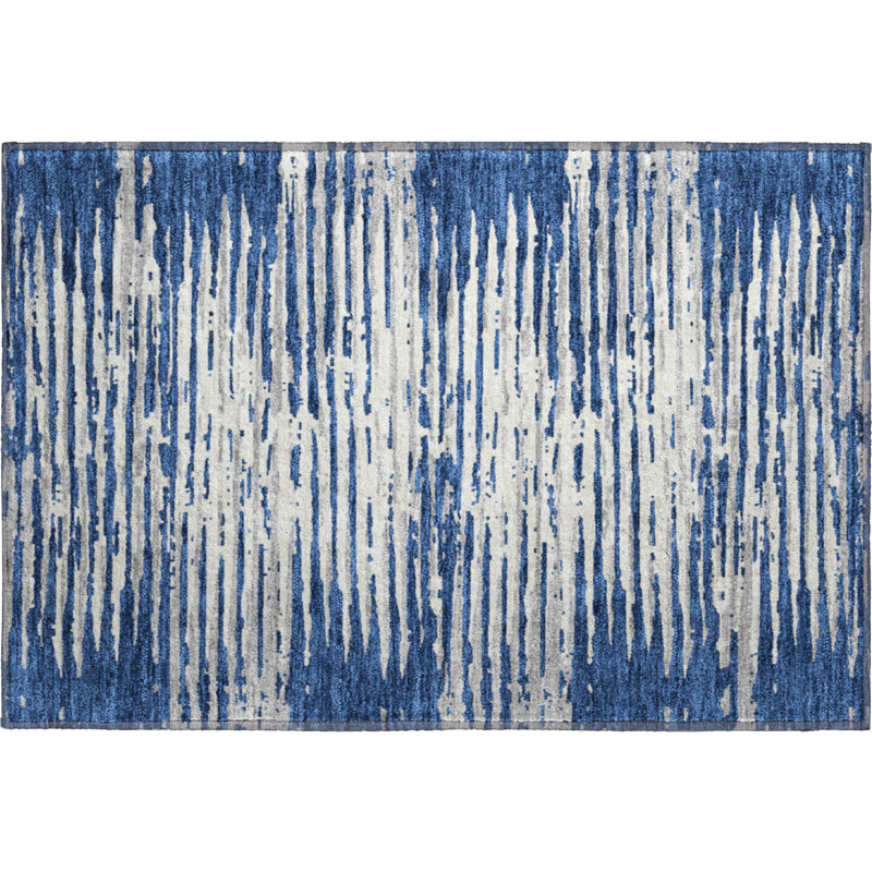 Premium Machine Washable Prisco Navy Rug, Rectangle 1'8" x 2'6"