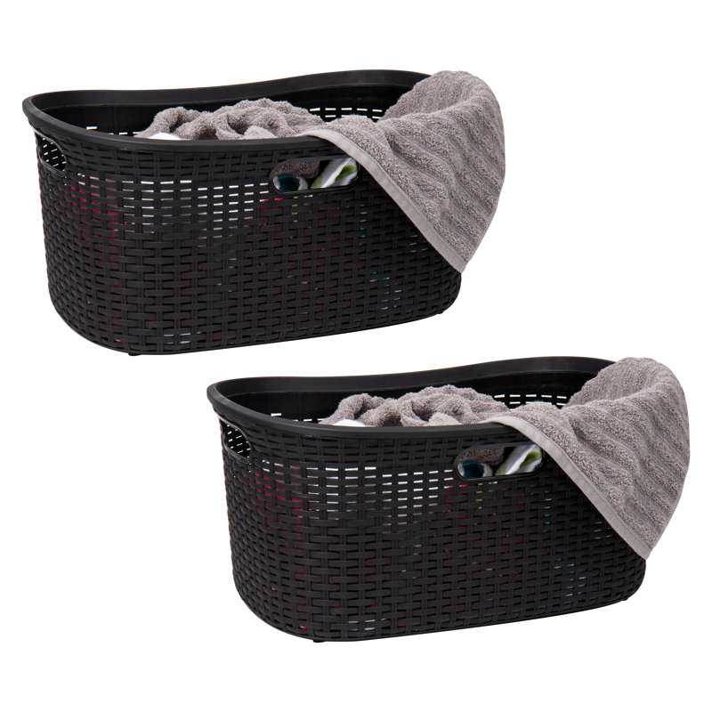Panier à linge mince effilé avec poignées 40L, plastique, paquet de 2, Noir
