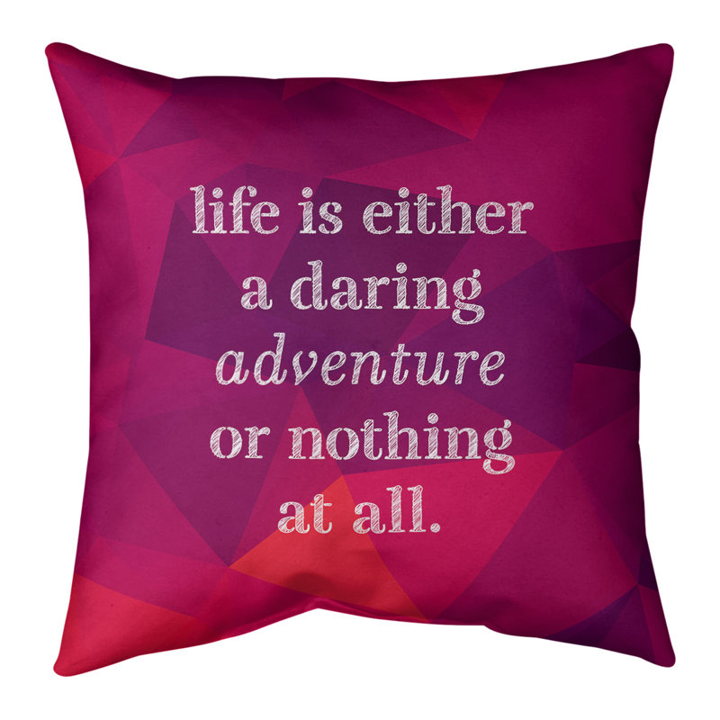 Oreiller en fausse pierre-citation vie adventure, 20 po x 20 po, Rubellite