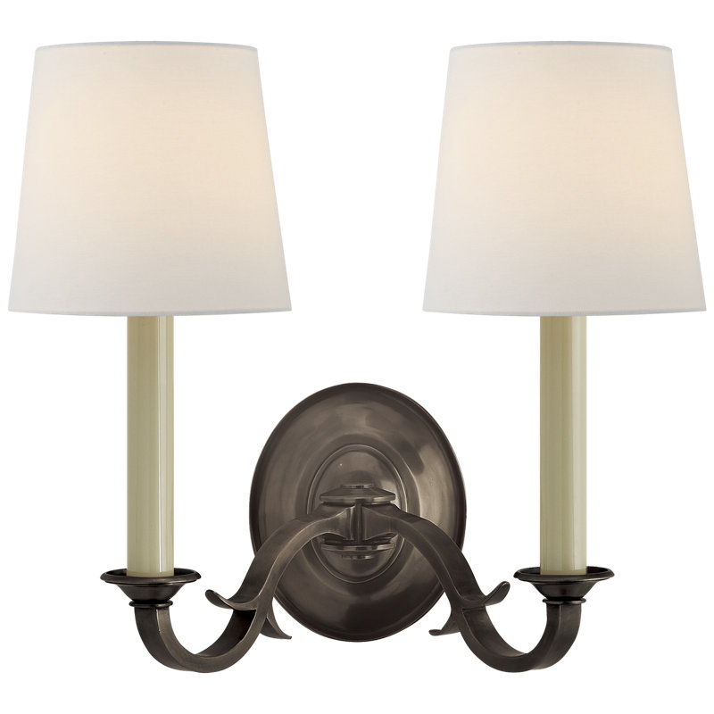 Thomas O'Brien Channing Double Sconce, Bronze, Fabric