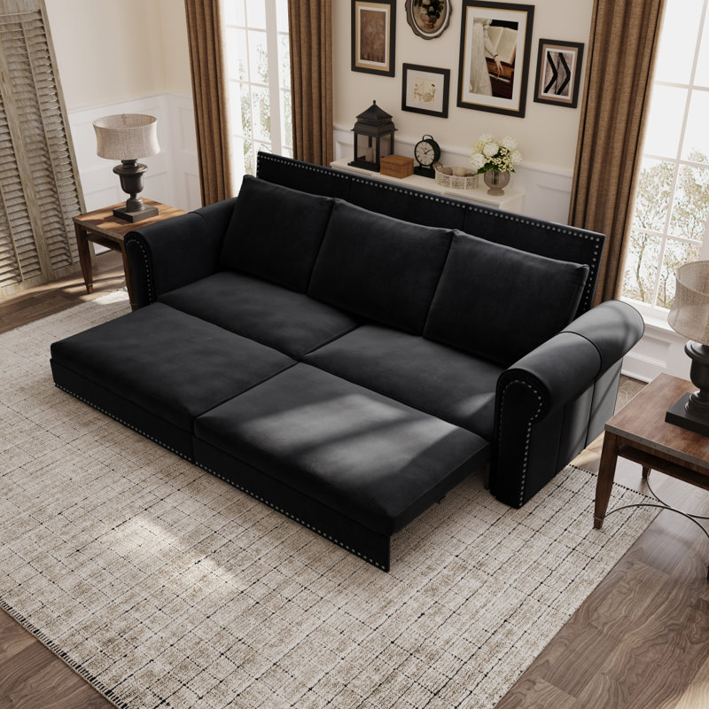 Chesterfield Sofa,93.7" King Pull Out Sofa Bed, 3-In-1 Convertible Sleeper Sofa With Nailhead Trim & Rolled Arm,Multi-Functional Sofa Bed For Living Room,Bedroom,Apartment,Office