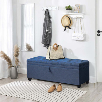 Banc de rangement avec repose-pieds de 55,3 pouces avec coffre à dossier rabattable et siège rembourré