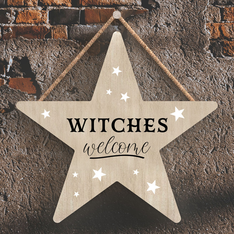 Witches Welcome Wooden Star Plaque, Brown
