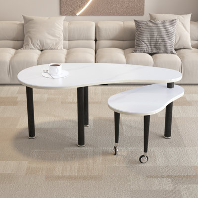 2-piece Modern Nesting Rotatable Coffee Table With Sintered Stone Top, Mdf & Solid Rubber Wood Legs, Easy To Clean & Assemble, Multiple Colours