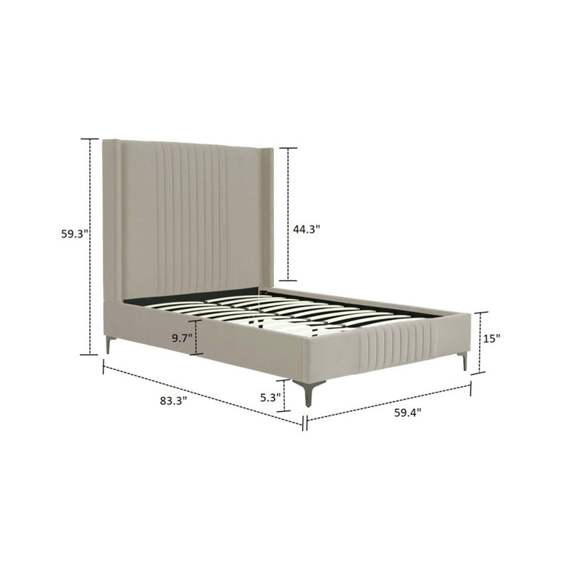 Lit plateforme en bois d'eucalyptus Promau, Taupe, Double