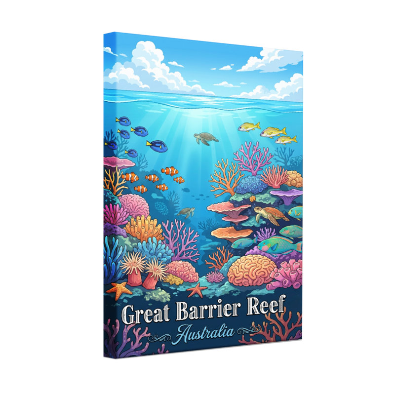 Scenic & Cityscapes Great Barrier Reef Australia Underwater Scene With Colorful Coral And Fish, 18" H x 12" W