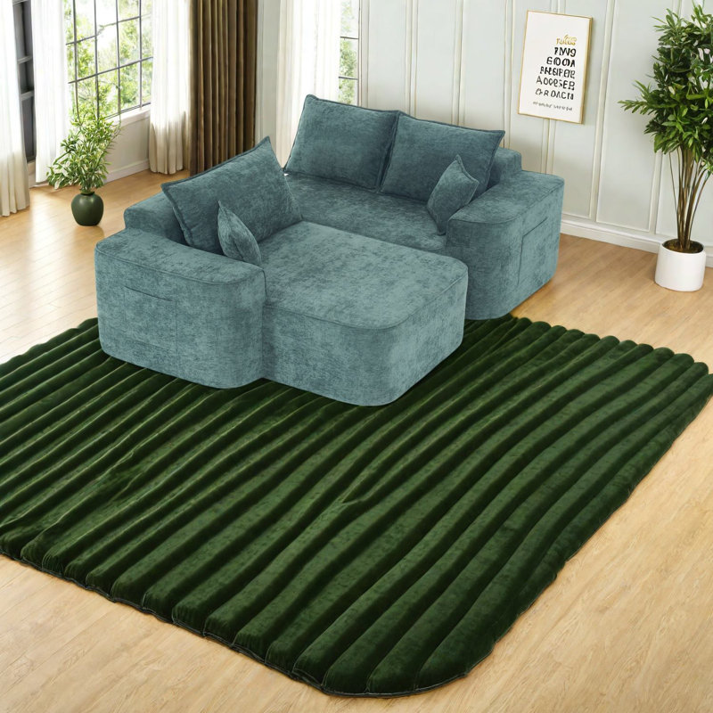 Spacieux canapé modulaire en chenille verte, sièges profonds avec conception modulaire pour les salons modernes