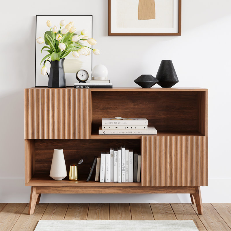  Armoire de rangement 39,3 po Mid-Century avec rangement, pieds en bois massif noyer, Noyer
