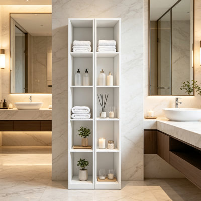 Bibliothèque haute, 10 cubes, 5 couches avec 2 tablettes blanches, armoire de 23,6 pouces de large, vitrine blanche peu encombrante, idéale pour les chambres à coucher, les salles à manger et les cuisines