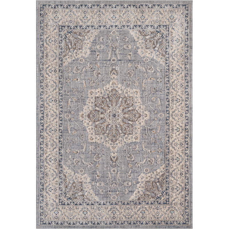 Windsor Windsor - Tapis médaillon rétro bleu avec détails floraux classiques, Rectangle 10 pi x 13 pi 2 po