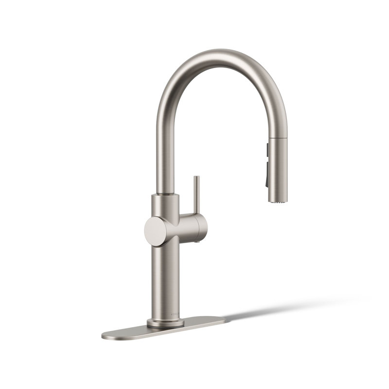 Kohler Crue Single Handle Pull Down Kitchen Faucet with Three-Function Pull Down Sprayer, Vibrant Stainless