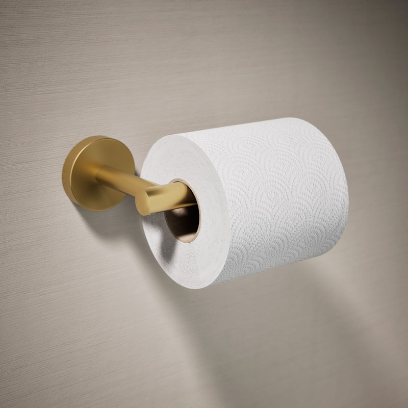 Elate Toilet Paper Holder, Minimalist Wall-Mount Bathroom Toilet Paper Holder, Vibrant Brushed Moderne Brass
