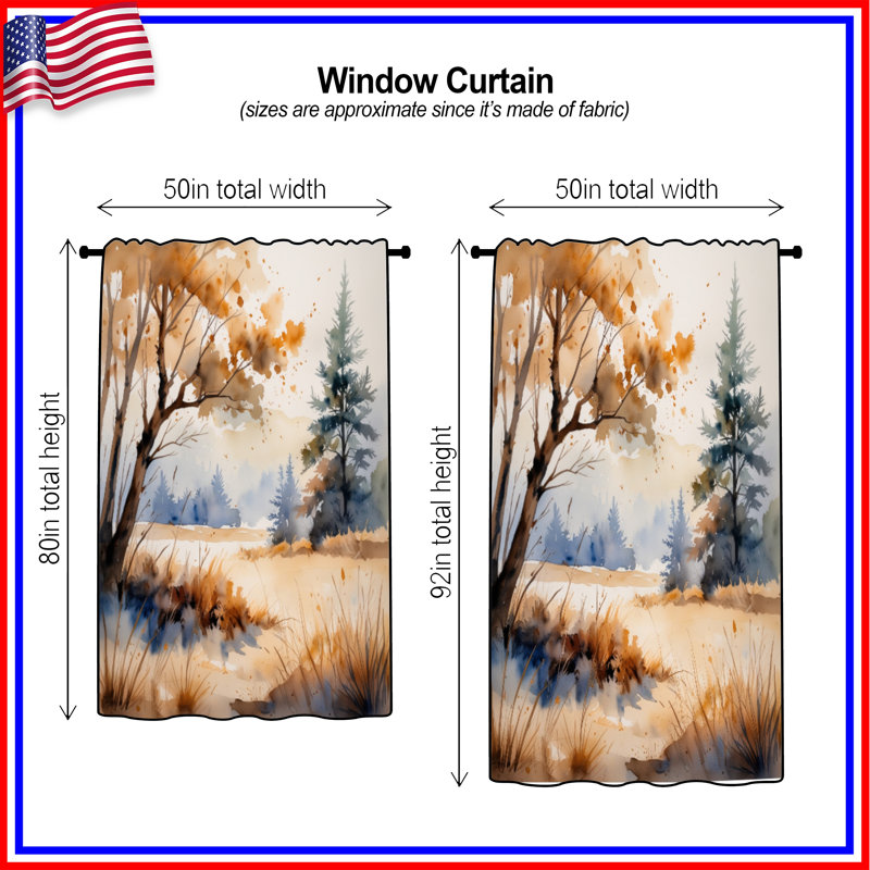 Rideaux de fenêtre à motif aquarelle d'automne, voilages et rideaux occultant - 1 panneau, 50 po x 80 po - 1 panneau, Blocage