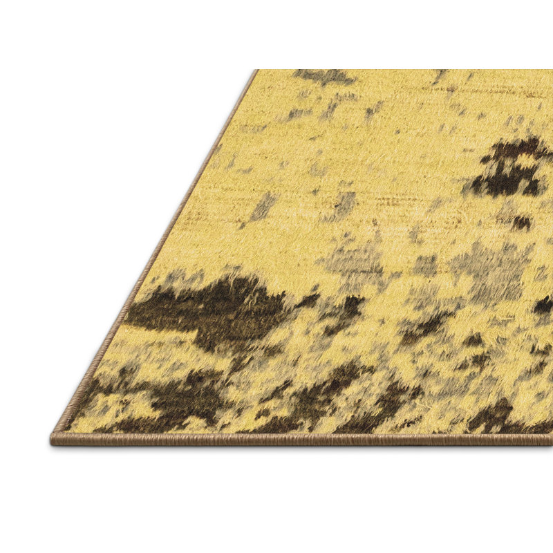 Tapis rectangulaire en laine et polyester abstrait tissé à la machine de 3 pi x 5 pi noir / brun