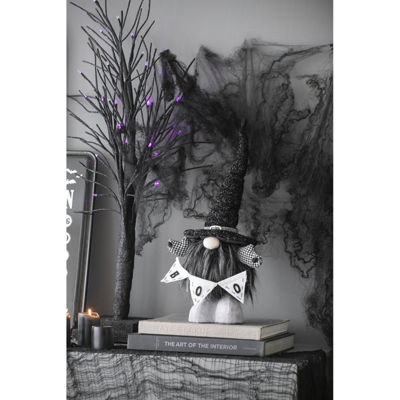 Gnome noir en tissu 6 x 4 x 20 po avec bannière «Boo», pour la décoration d'Halloween