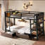 Structure de lit superposé simple pour les petits espaces de chambre à coucher Métal noir profond avec tablettes de rangement Bande lumineuse à DEL et multiprise USB-129460991