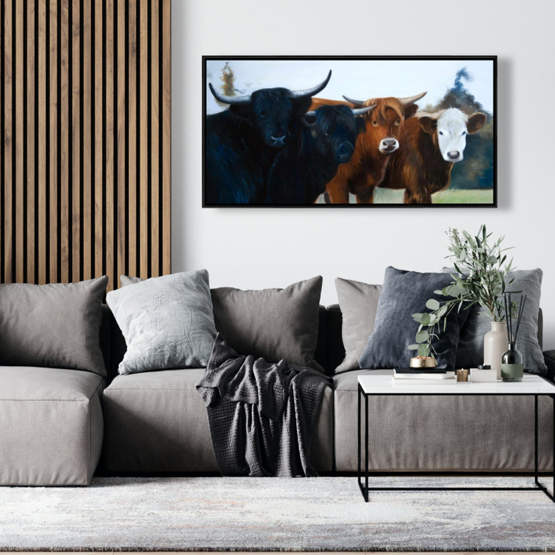 Four Highland Cows Print On Canvas