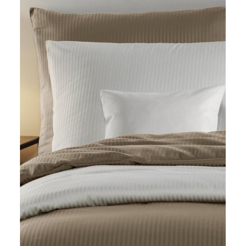 Streifsatin Linz 100% Cotton 255 TC Duvet Cover Set, 155 x 220 cm - 1 Pillowcases (80 x 80 cm), Taupe