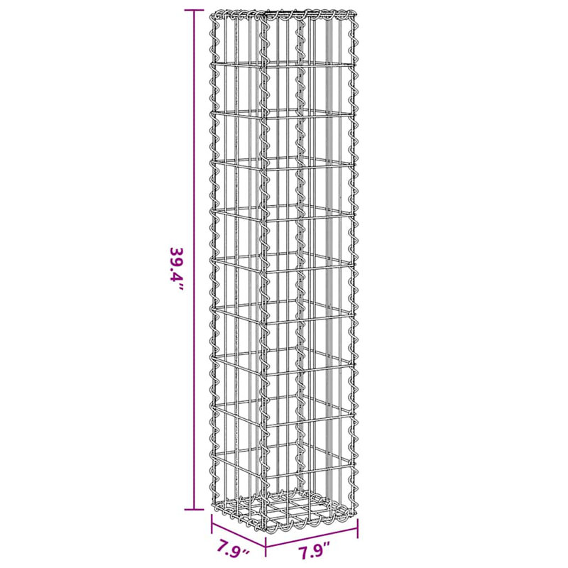 Panier en Gabion avec couvercles en acier galvanisé vidaXL, capacité de charge élevée, H 39,4 po x l 7,9 po x P 7,9 po