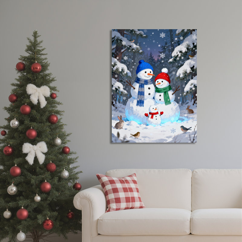 «Snowman Family Winter», art mural sur toile, H 18 po x l 12 po