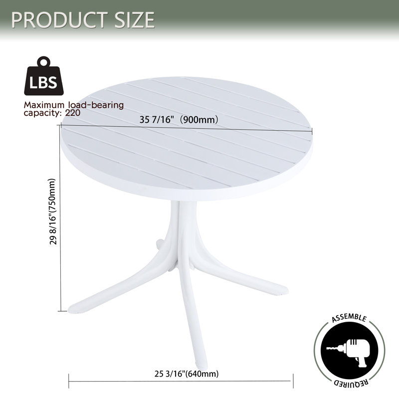 36 Inch PP Round Table, Indoor/Outdoor Dining Table & Coffee Table, Patio Table for Garden, Courtyard, Kitchen, Camping