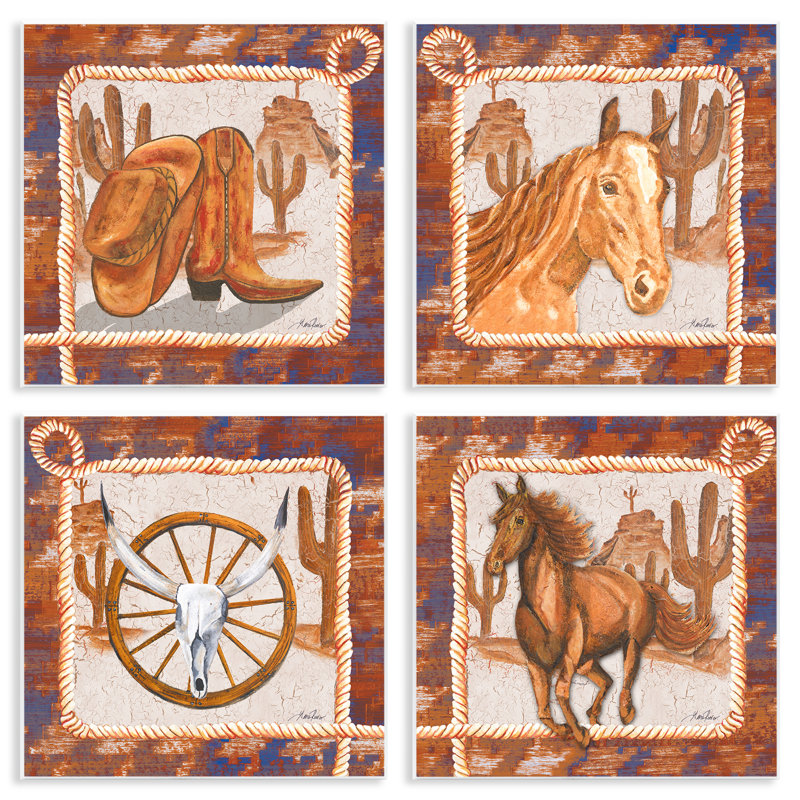 "Western Rodeo Scenes", ensemble de 4 plaques murales par Gina Ritter