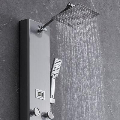 Shower Panel System, 5 Shower Modes, Digital Display Shower Panel Tower, Rainfall, 8 Massage Jets, Tub Spout, 3-Setting Handheld Shower Head 59" Hose, Stainless Steel Wall-Mounted Shower Set