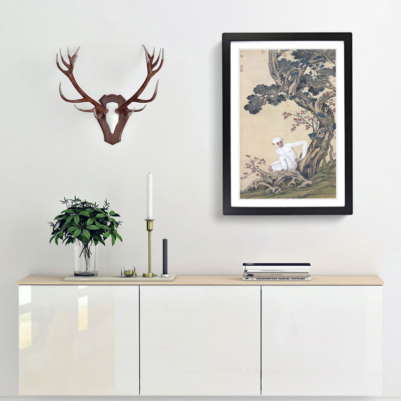 Monkey by Lang Shining - Picture Frame Painting Print, 65cm H x 48cm W x 2cm D, Black Framed
