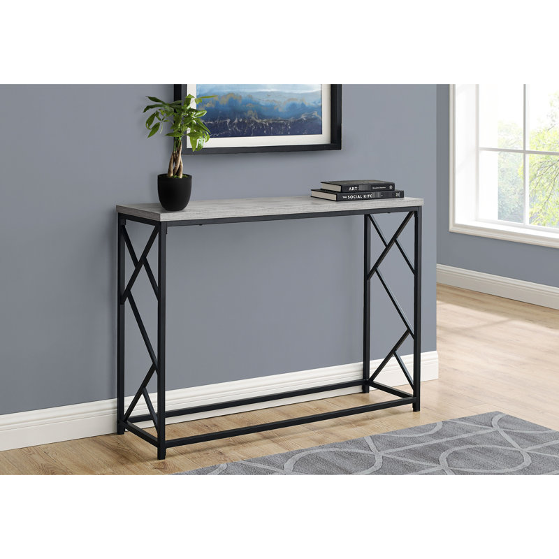 Table contemporaine en stratifié gris - base en métal noir, cadre d'entrée étroit