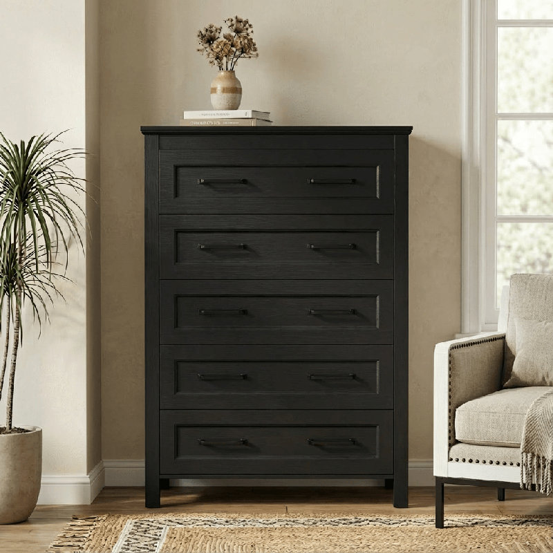 Modern Farmhouse 46.4" H Vertical Dresser, 5 Drawers With 100lbs Top Capacity, Sturdy Storage Chest For Bedroom Furniture