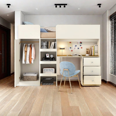 Lit mezzanine double avec tiroirs Angelynne Kids