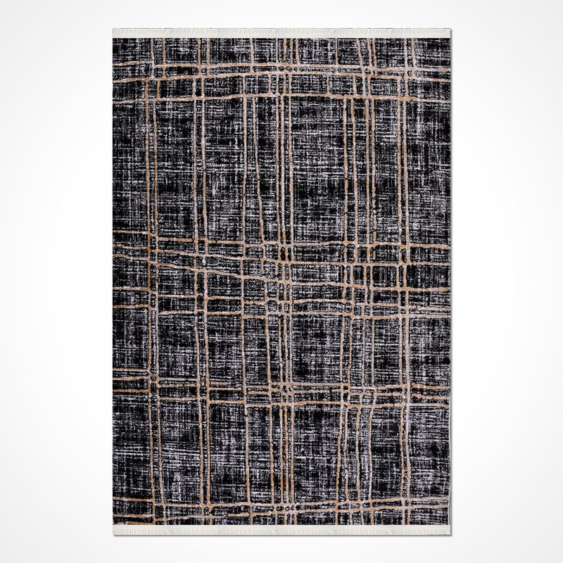 Tapis gris moderne / abstrait lavable à la machine, Rectangle 2 pi 8 po x 5 pi