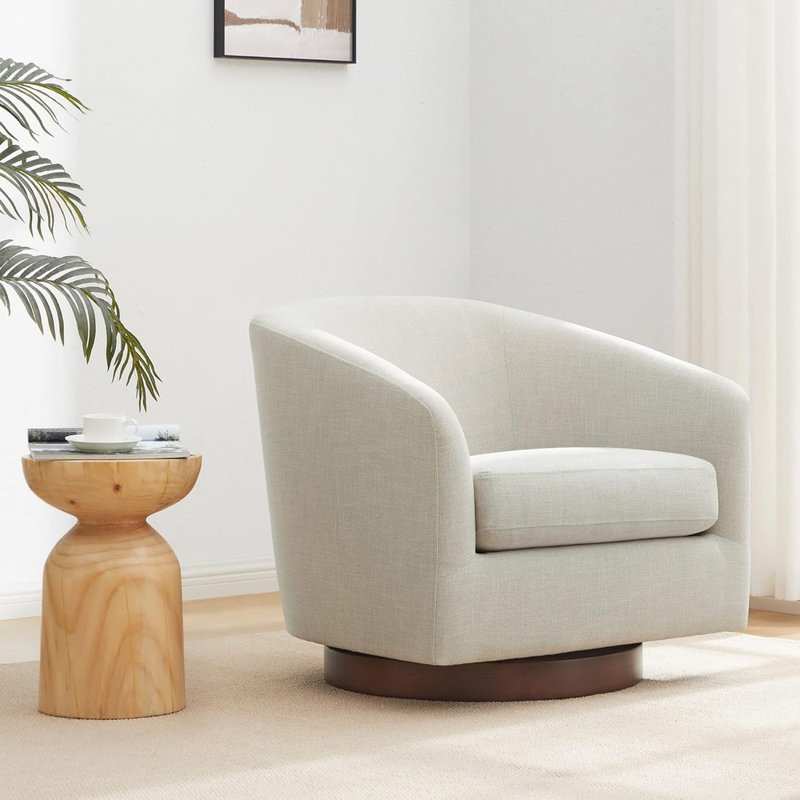 Fauteuil d'appoint pivotant, fauteuil demi-tonneau en tissu certifié FSC pour le salon, lin, Lin lin