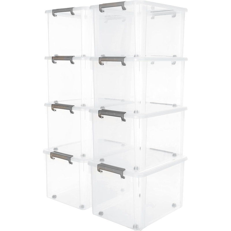 58 Qt Clear Storage Bin With Lid Stackable Container Organizes (Set of 8)