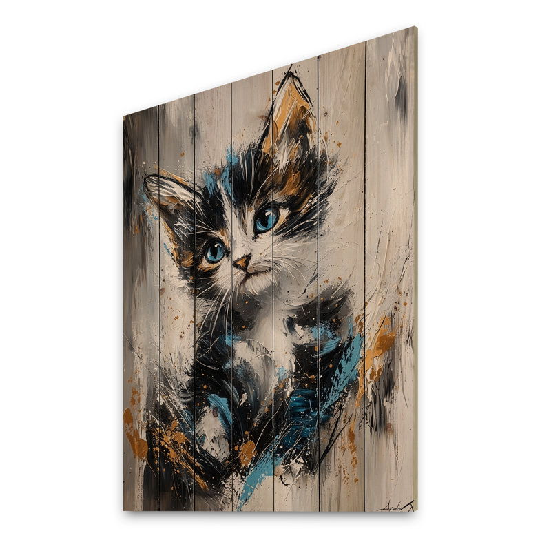 Art moderne sur bois de pin, chaton moderne et chat I, H 20 po x l 10 po