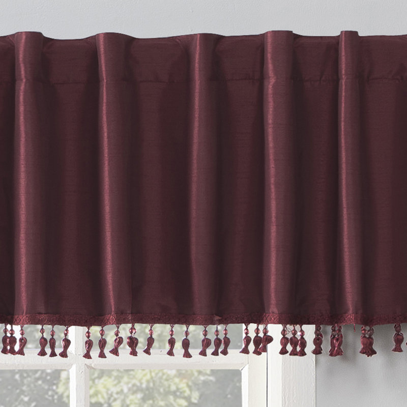 Bordeaux Red Faux Silk Blackout Valance with Beaded Tassels