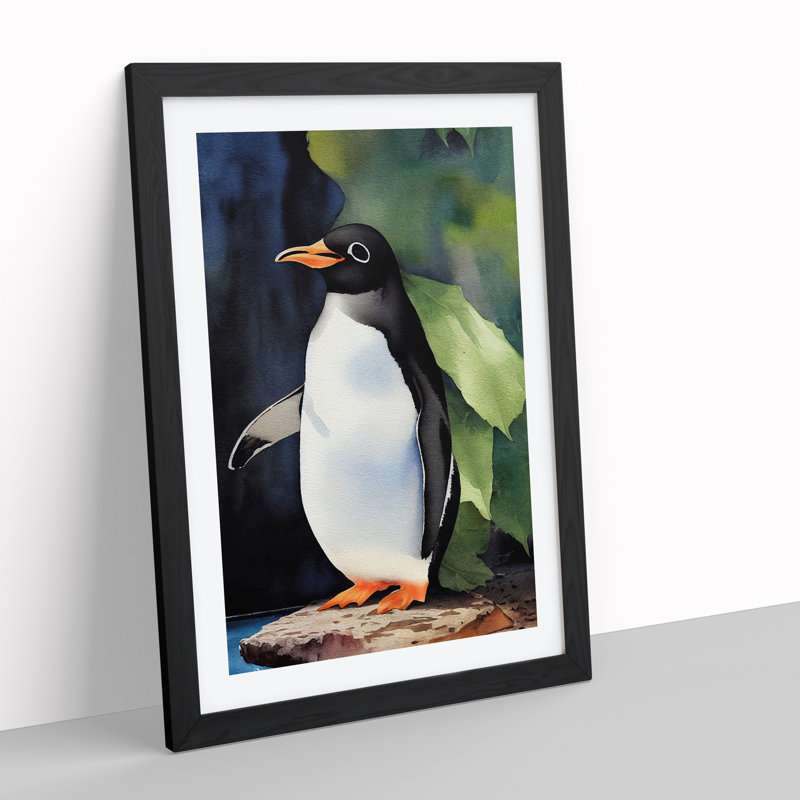 Penguin In Watercolour No.5 - Wall Art, 64cm H x 46cm W, Black Picture Frame, White