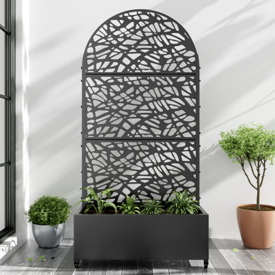 Boîte à fleurs en métal avec treillis et roues Arch