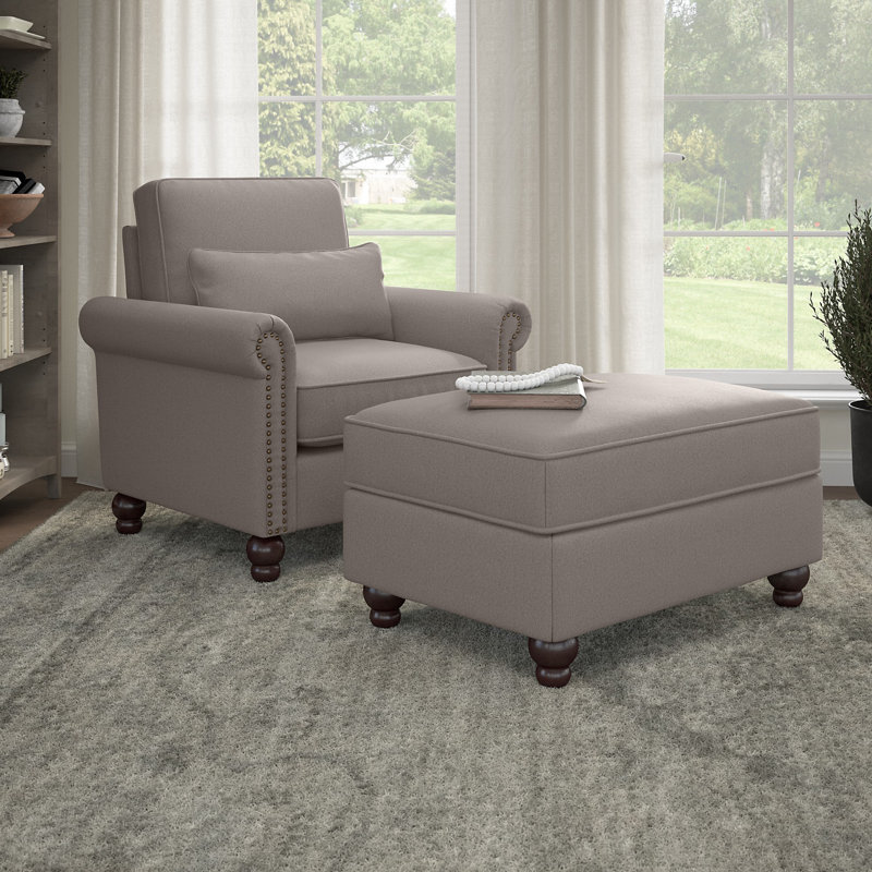 Fauteuil et repose-pieds en polyester Fruzsina, 100 % polyester beige