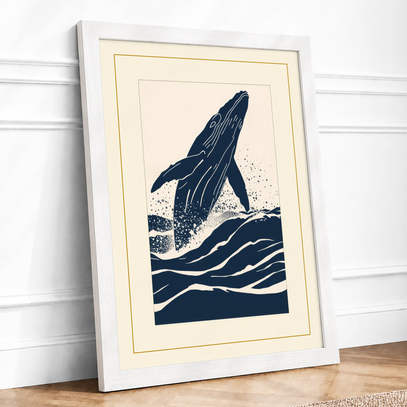 Whale Rising Coastal - Framed Print, A2 - 59.4 x 42.0 cm, White