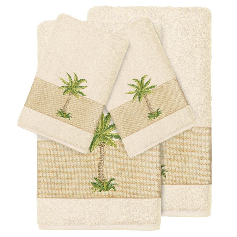 Colton 100% Turkish Cotton Embellished 4 Piece Towel Set, Cream