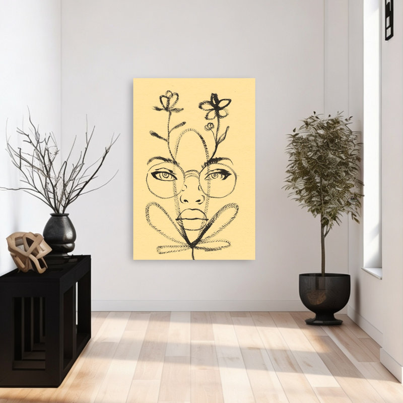 Floral Face Drawing Abstract Modern Flower Wall Art Print by Santhosh Ch - Wrapped Canvas Print, 121.92cm H x 81.28cm W
