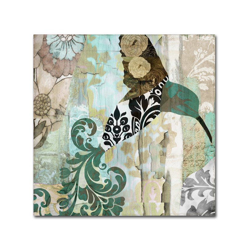 14" x 14" Multicolor Abstract Hummingbird Canvas Art with Wood Frame