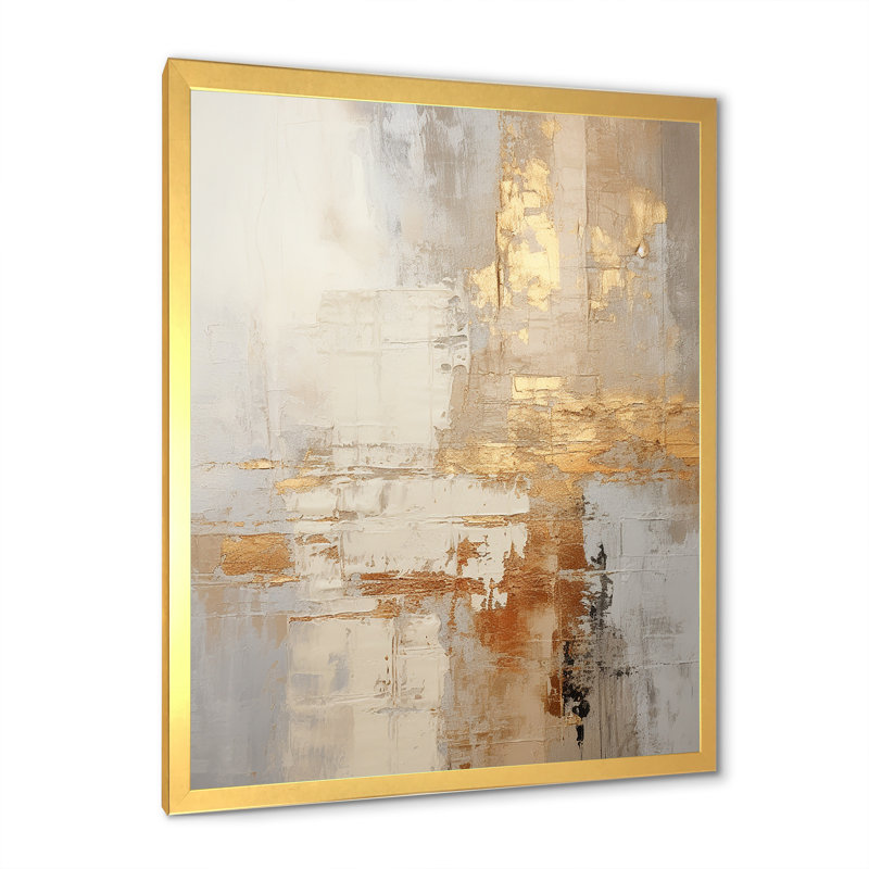 Or et blanc abstrait divisé - formes abstraites, impression sur toile, H 40 po x l 30 po x P 1,5 po, Cadre doré simple