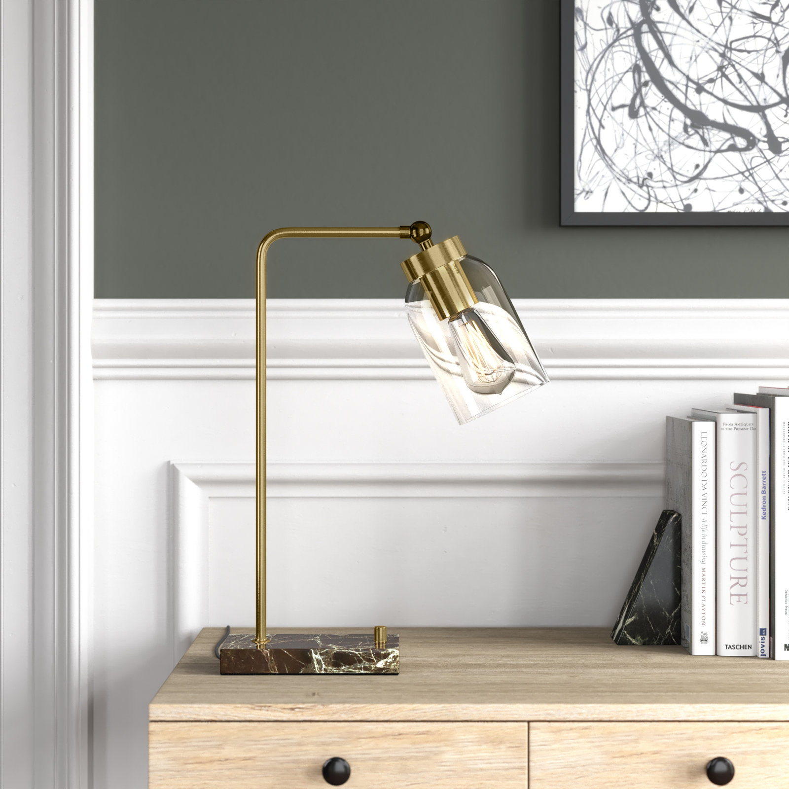 Gemma Genuine Marble Desk Lamp, Antique Brass