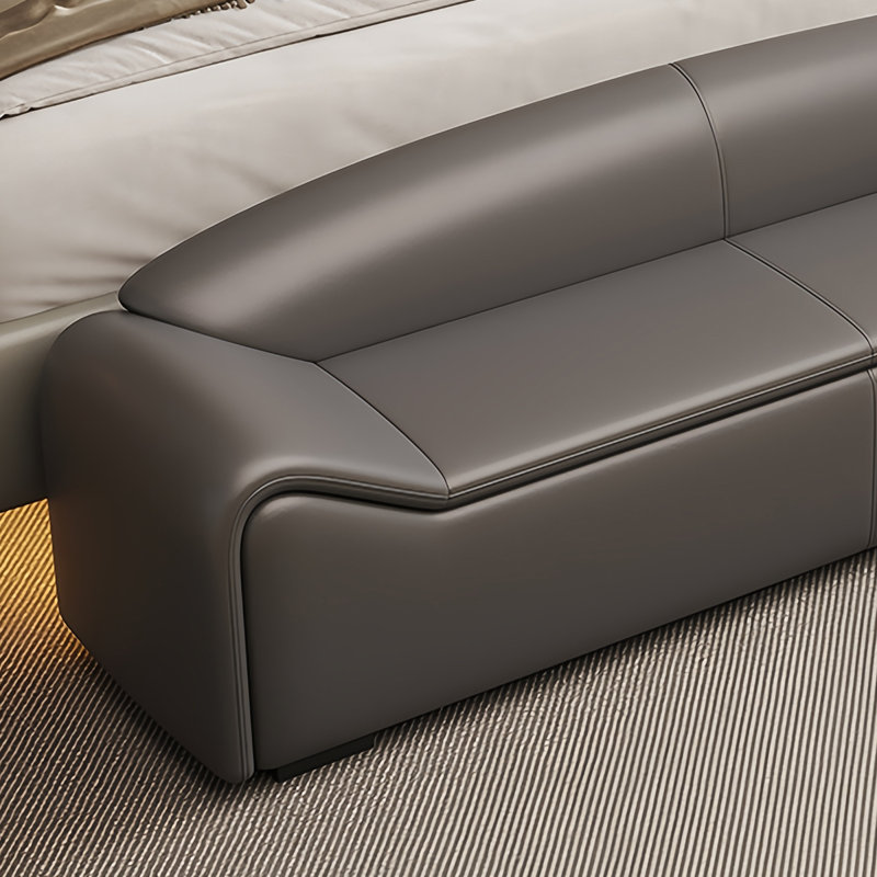Banc rembourré en cuir Cardon, H 23,62 po x l 59,05 po x P 19,68 po, Gris foncé