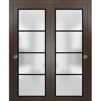 Portes coulissantes de contournement de placard avec quincaillerie | Planum 2132 avec verre givré | Ensemble de quincaillerie pour moulures Sturdy Rails | Portes de garde-robe modernes en bois massif pour chambre à coucher