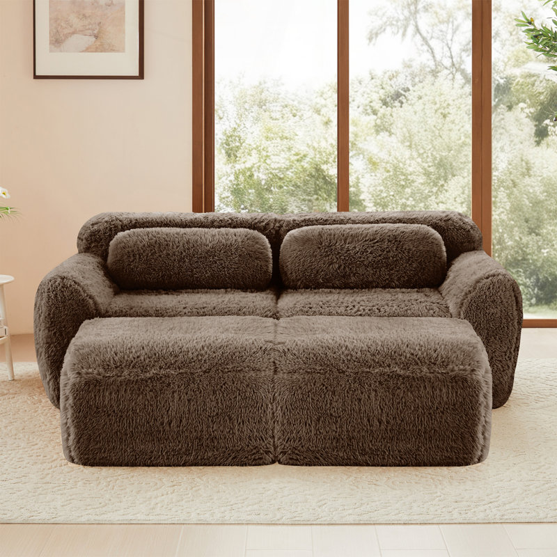 Tissu moelleux doux de 80 po, canapé désossé, aucun assemblage requis, conception antidérapante inférieure avec méridienne, assise profonde, combinaison haute densité à densité 32D pour bureau, chocolat