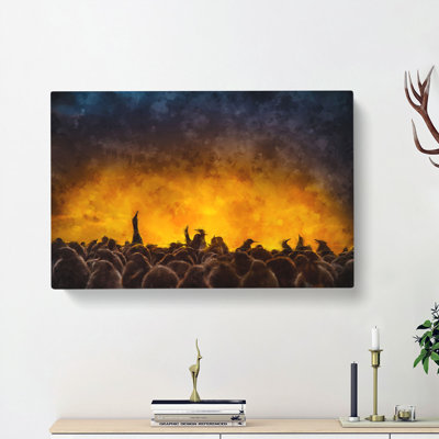 King Penguins & Orange Sunset - Wrapped Canvas